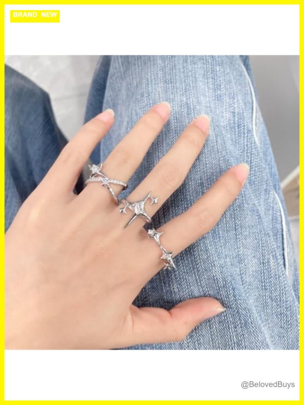 CZ Star Cross Adjustable Open Stacking Rings Set Stackable Knuckle Rings - Picture 3 of 6